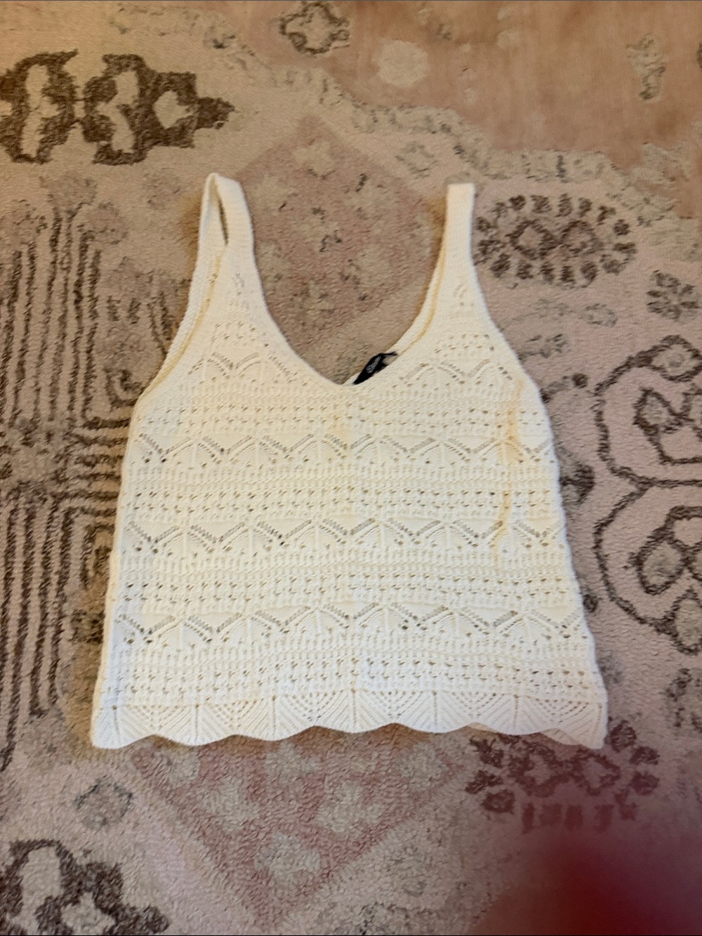 Openwork V-Neck Crochet Tank Top - Ivory